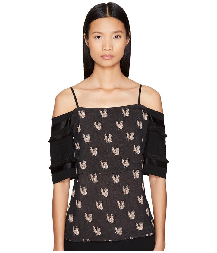 Yigal Azrou  L - Off Shoulder Parakeet Jacquard Top