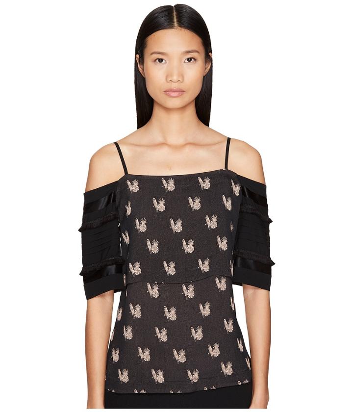 Yigal Azrou  L - Off Shoulder Parakeet Jacquard Top