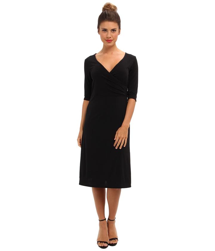 Christin Michaels - Tea Length 3/4 Sleeve Wrap Dress