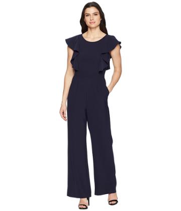 Tahari By Asl - Short Sleeve Jumpsuit With Ruffle Detail