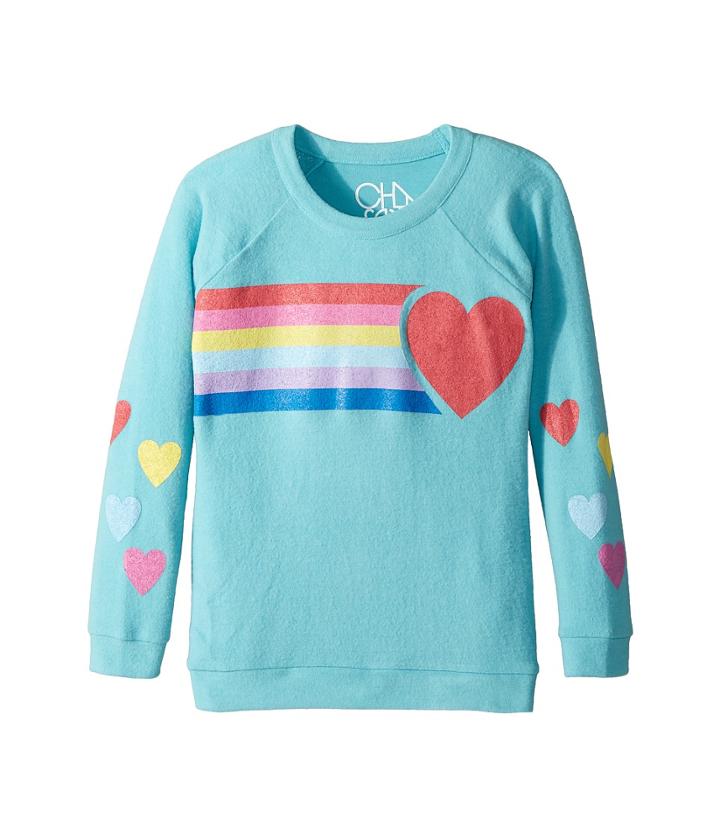 Chaser Kids - Super Soft Love Knit Raglan Rainbow Heart Pullover