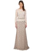 Adrianna Papell - 3/4 Sleeve Color Block Lace Gown