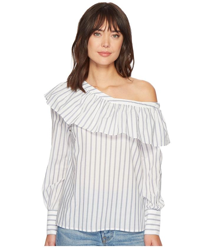 Paige - Halsey Blouse In Papyrus/ China Blue Banker Stripe