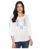 Two By Vince Camuto - Bell Sleeve Embroidered Tie Neck Blouse