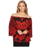 Vince Camuto - Off Shoulder Pleated Wood Block Floral Blouse