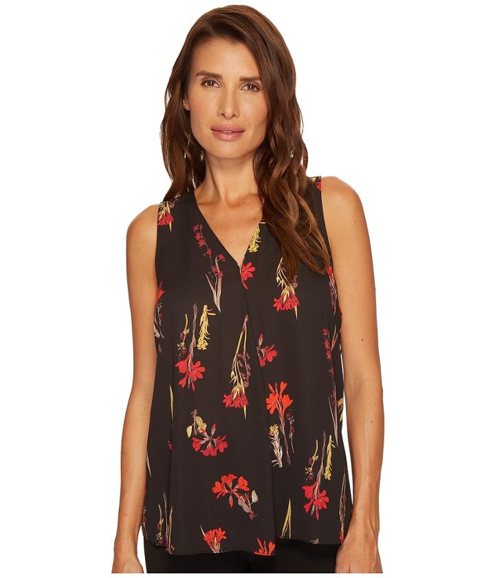 Vince Camuto - Sleeveless Elegant Botanical V-neck Drape Front Blouse