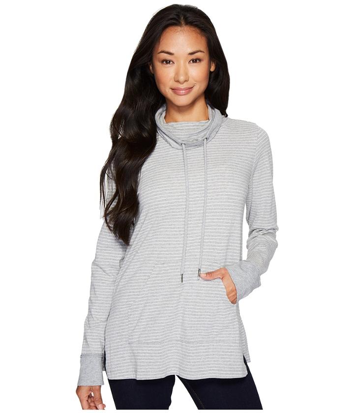 Mod-o-doc - Heather Stripe Jersey Cowl Neck Pullover With Kangaroo Pocket