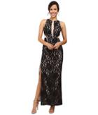 Aidan Mattox - Long Stretch Lace Halter Gown W/ Illusion Detail
