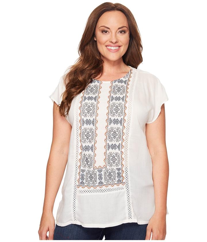 Lucky Brand - Plus Size Embroidered Mix Top