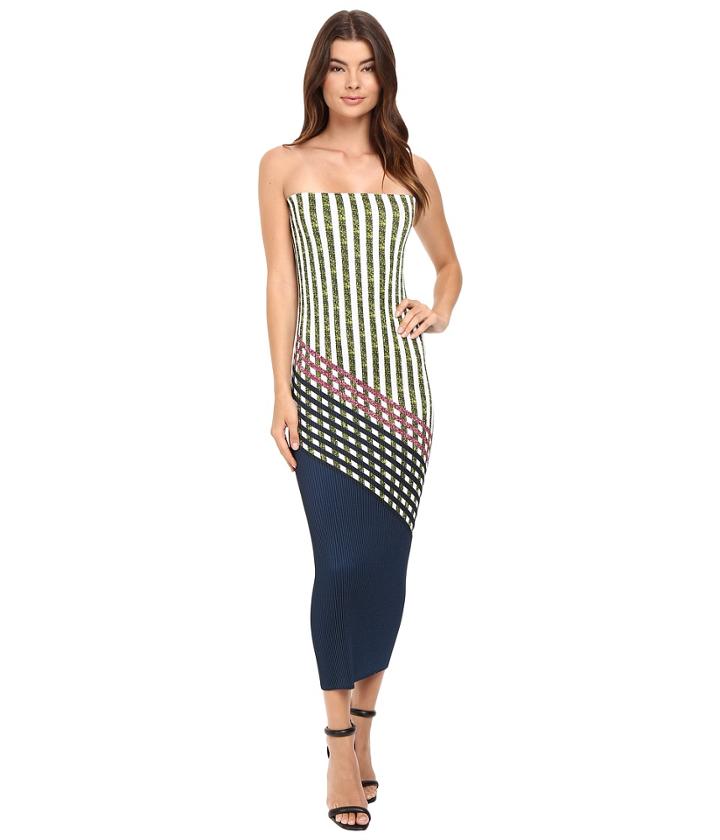 Kitty Joseph - Printed Crepe Crystal Pleating Tube Long Dress