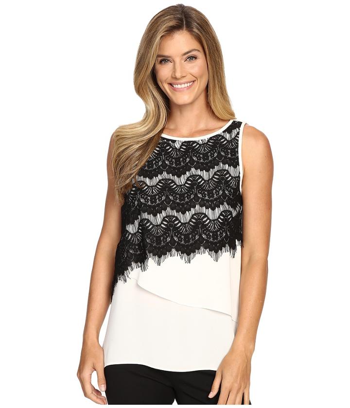 Karen Kane - Asymmetrical Lace Overlay Tank Top