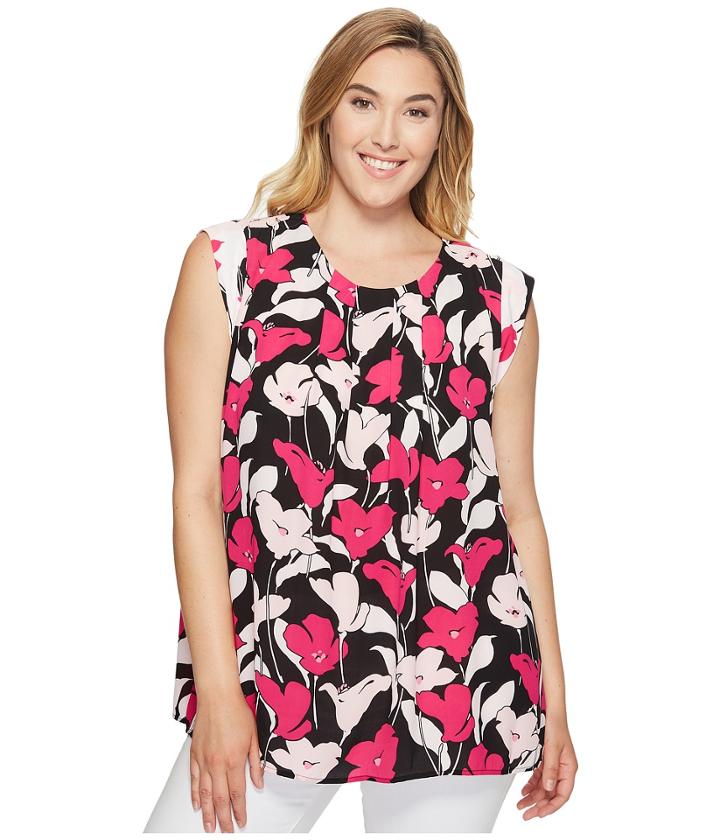 Vince Camuto Specialty Size - Plus Size Sleeveless Front Pleat Flower Wave Blouse