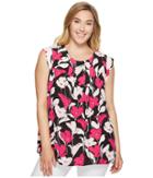 Vince Camuto Specialty Size - Plus Size Sleeveless Front Pleat Flower Wave Blouse