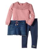 Hudson Kids - Three-piece Heathered French Terry W/ Lace Overlay Stretch Denim Skirt Jersey Leggings