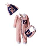 Fendi Kids - Striped Footie/hat/bib Gift Set W/ Logo