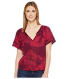 Lucky Brand - Tropical Leaves Peasant Top