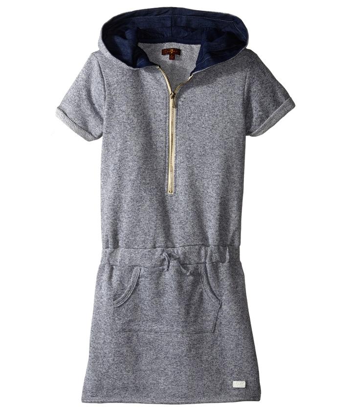 7 For All Mankind Kids - Hooded French Terry Rolled Cap Sleeve Zipper Dress
