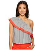 Vince Camuto Specialty Size - Petite Ruffled One-shoulder Stripe Blouse
