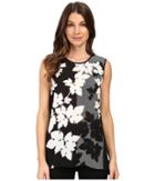 Vince Camuto - Sleeveless Floral Screen Shirt Tail Mix Media Top