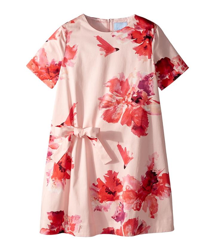 Lanvin Kids - Short Sleeve Floral Print A-line Dress With Bow On Front