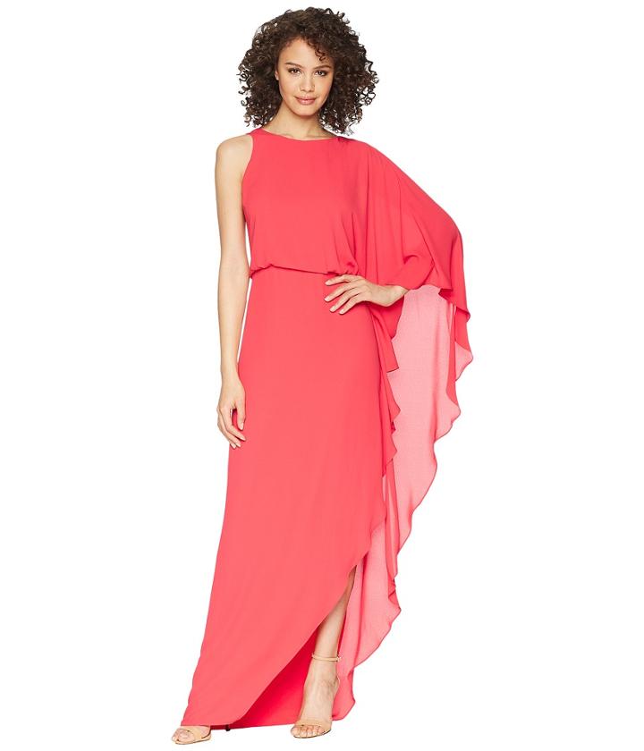 Halston Heritage - Flowy One Sleeve Round Neck Gown W/ Back Cowl