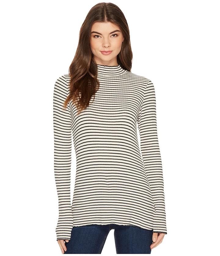 Michael Stars - Striped Rib Mock Neck Long Sleeve Lettuce Edge Top