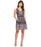 Vince Camuto - Printed V-neck Fit And Flare