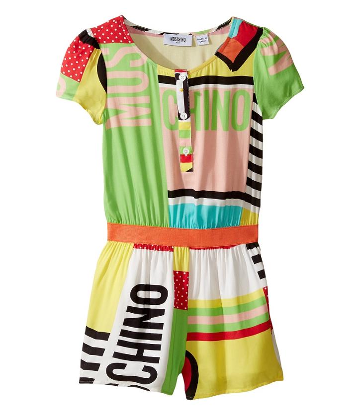 Moschino Kids - Short Sleeve All Over Print Logo Romper