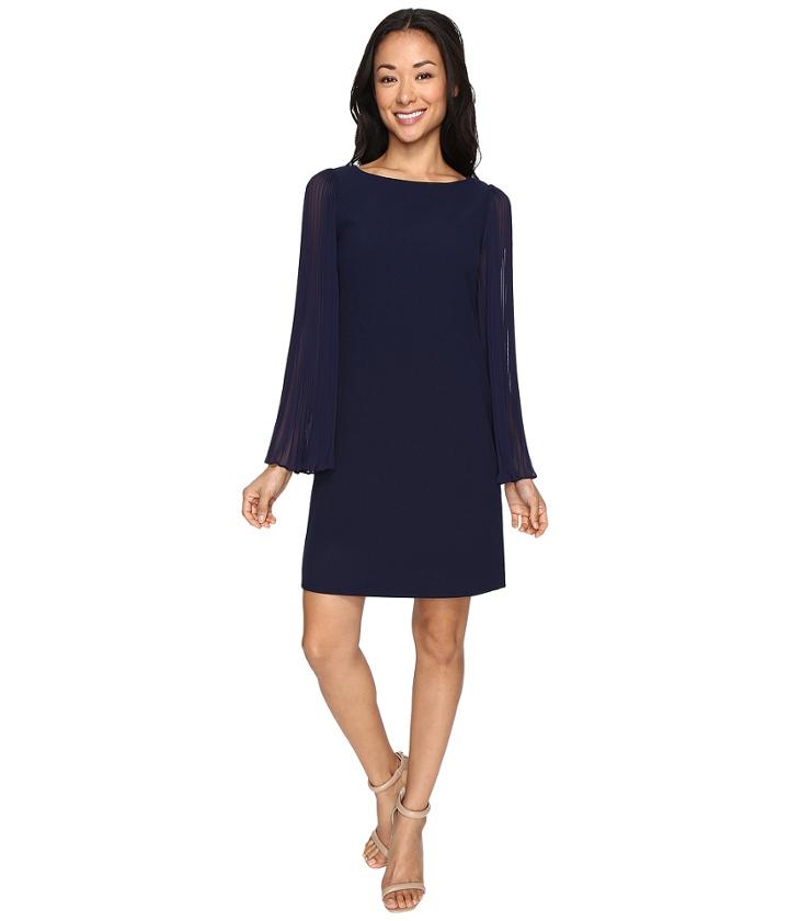 Vince Camuto - Crepe Chiffon Shirt Dress W/ Overlay Pleated Sleeves