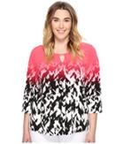 Calvin Klein Plus - Plus Size 3/4 Sleeve Printed Top With Hardware