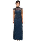 Adrianna Papell - Cap Sleeve Beaded Turtleneck Gown