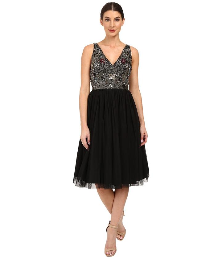 Adrianna Papell - Sleeveless Beaded Bodice Tulle Party Dress