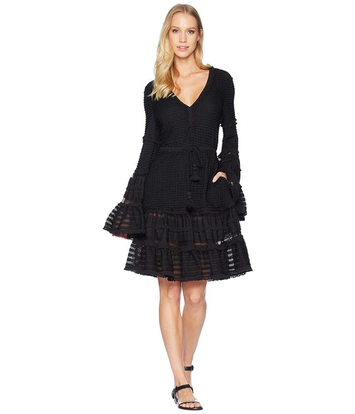 Jonathan Simkhai - Knit Combo V-neck Tiered Tasseled Dress Cover-up