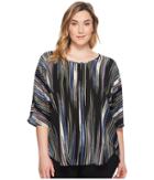 Vince Camuto Specialty Size - Plus Size Elbow Sleeve Colorful Peaks Center Front Seam Blouse