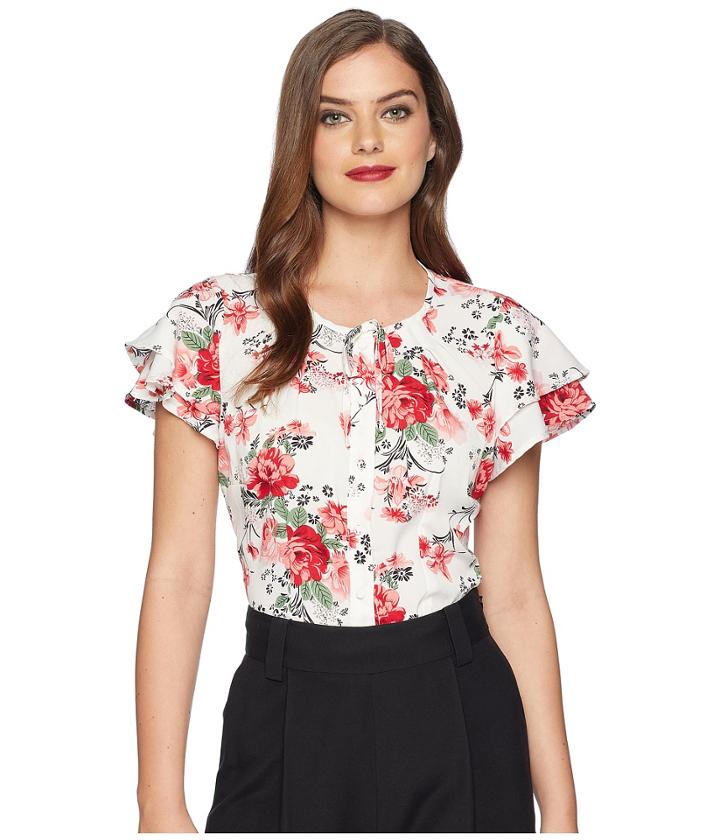 Unique Vintage - Chiffon Cap Sleeve Jeannie Blouse