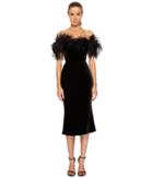 Marchesa - Off The Shoulder Velvet Dress W/ Ostrich Feathers
