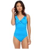 Lauren Ralph Lauren - Laguna Solids Ruffle Surplice Under Wire Tank Slimming Fit W/ Removable Cup