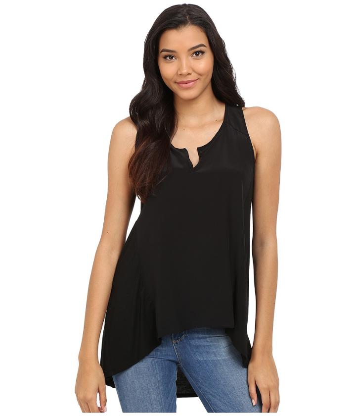 Heather - Silk Panel Henley Tank Top