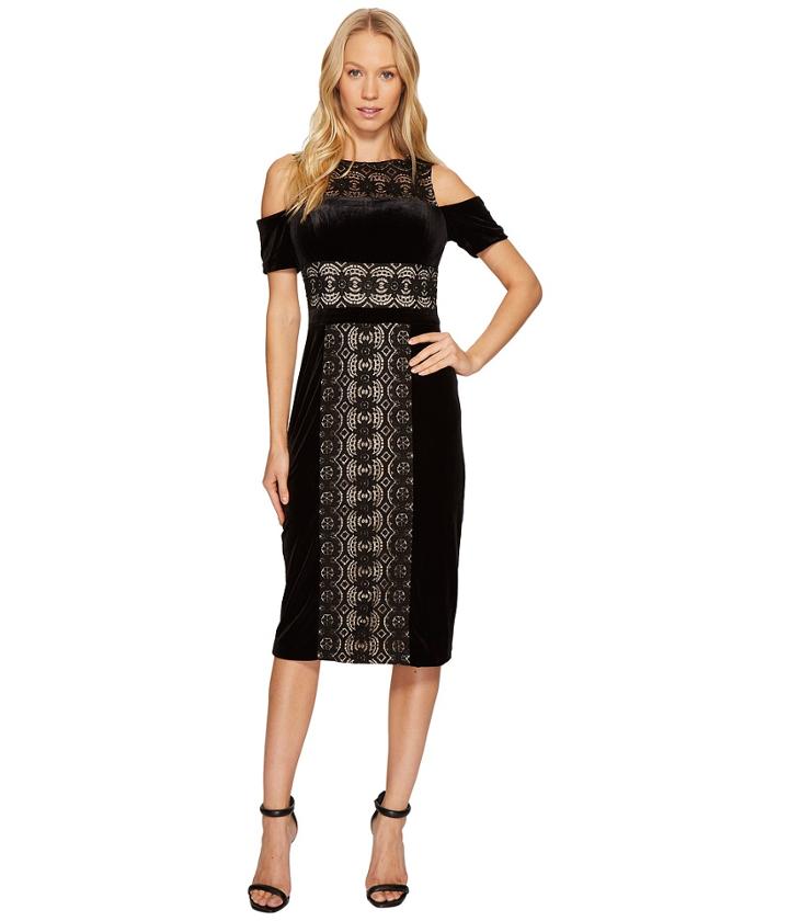 Maggy London - Velvet And Lace Cold Shoulder Sheath