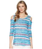 Tribal - Printed Crinkle Jersey 3/4 Sleeve Cold Shoulder Top