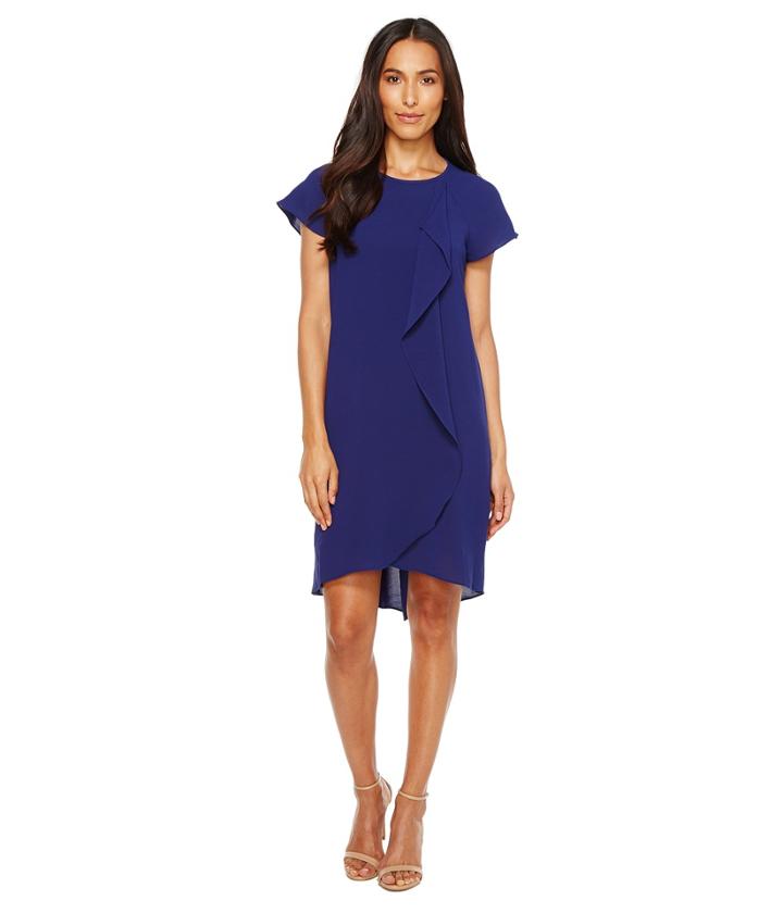 Adrianna Papell - Gauzy Crepe Corkscrew Drape Shift Dress With Short Sleeves