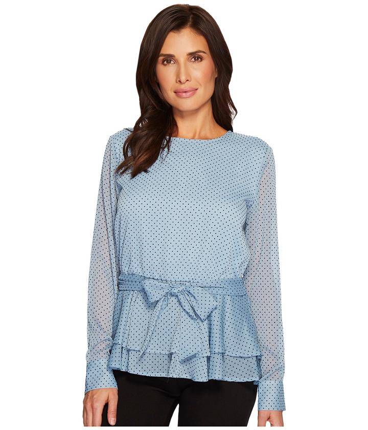 Ivanka Trump - Textured Woven Dotted Long Sleeve Blouse