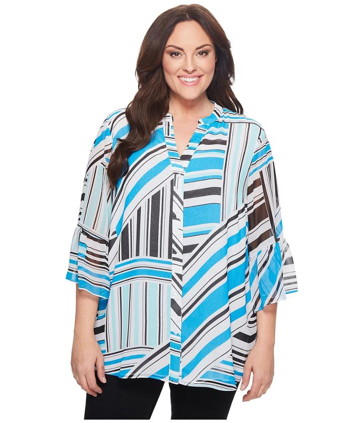 Calvin Klein Plus - Plus Size Button Front Print Flare Sleeve Blouse