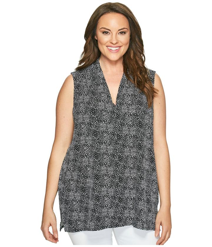 Vince Camuto Specialty Size - Plus Size Sleeveless Delicate Pebbles V-neck Top With Chiffon Seam