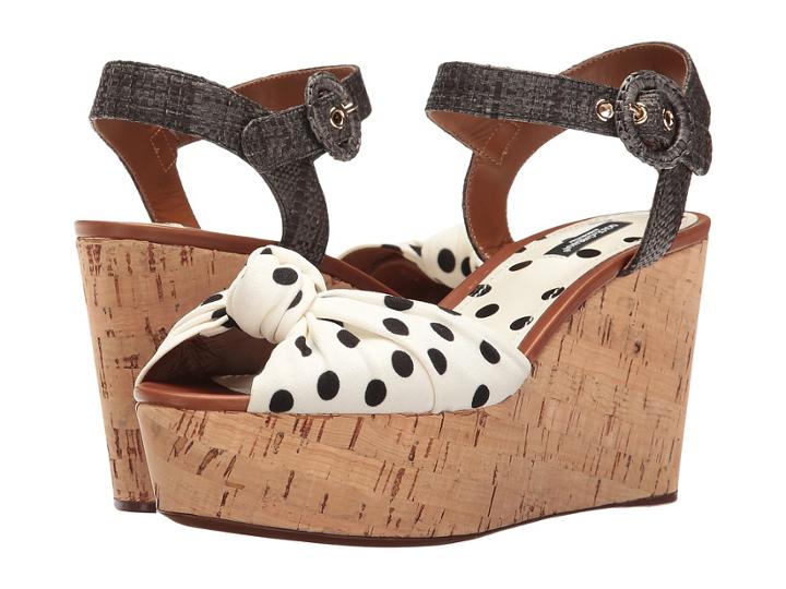 Dolce &amp; Gabbana - Polka Dot Cady Knot Cork Wedge With Raffia Strap 50mm