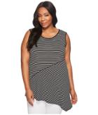 Vince Camuto Specialty Size - Plus Size Sleeveless Asymmetrical Hem Simple Stripe Top