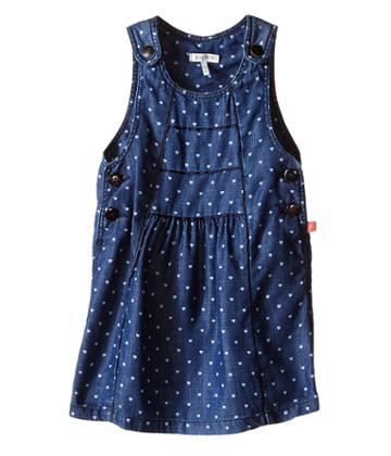 Ikks - Chambray Denim Jumper Dress With Heart Print Adjustable Straps