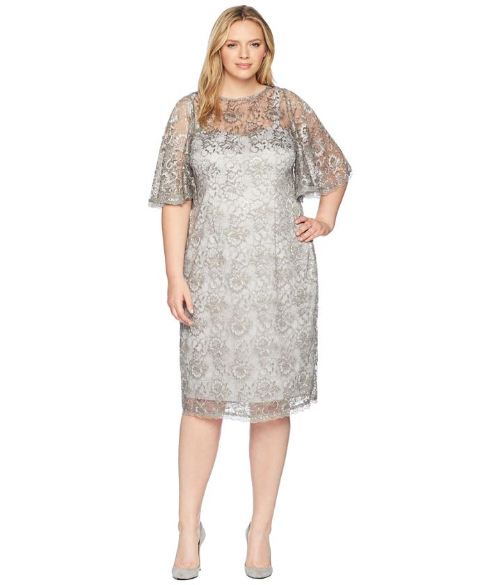 Adrianna Papell - Plus Size Antique Flutter Sleeve Lace Cocktail Dress