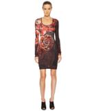 Just Cavalli - Deco Art Rose Printed Long Sleeve Scoop Neck Dress