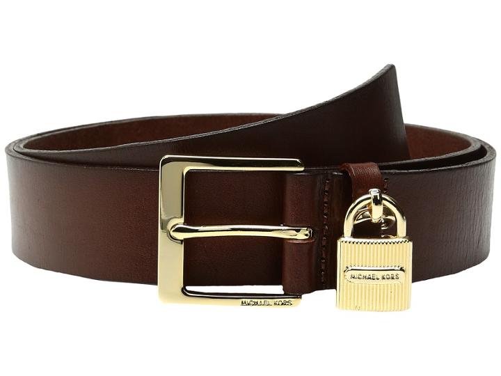 Michael Michael Kors - 38mm Beg Leather Belt With Hanging Ridge Lock Charm
